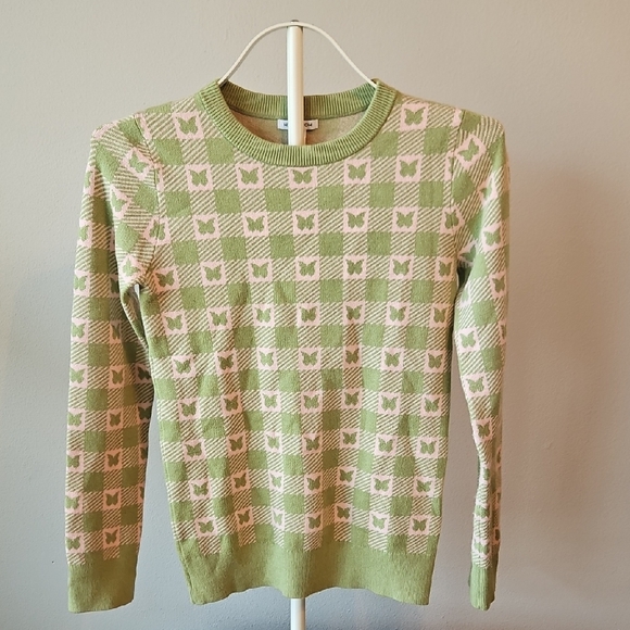 Nordstrom Other - Nordstrom Green and Cream Checker Butterfly Knit Sweater
